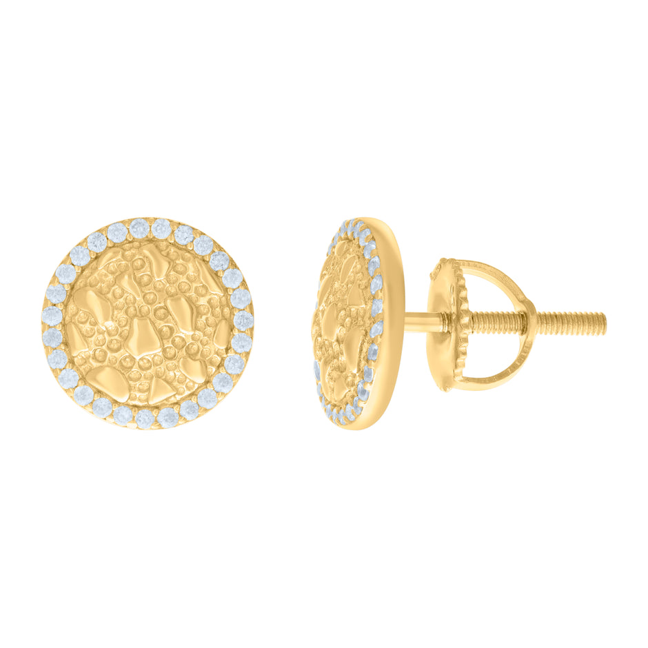925 Sterling Silver Yellow-tone Womens Cubic-Zirconia Nugget Round Stud Earrings