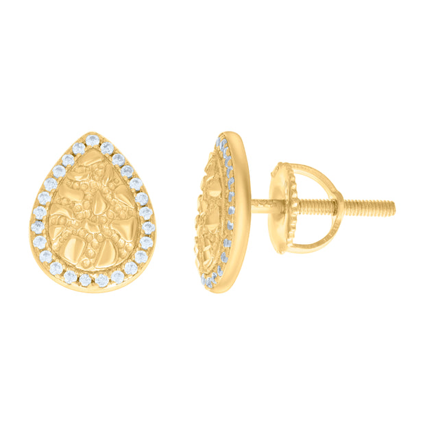 925 Sterling Silver Yellow-tone Womens Cubic-Zirconia Nugget Teardrop Stud Earrings