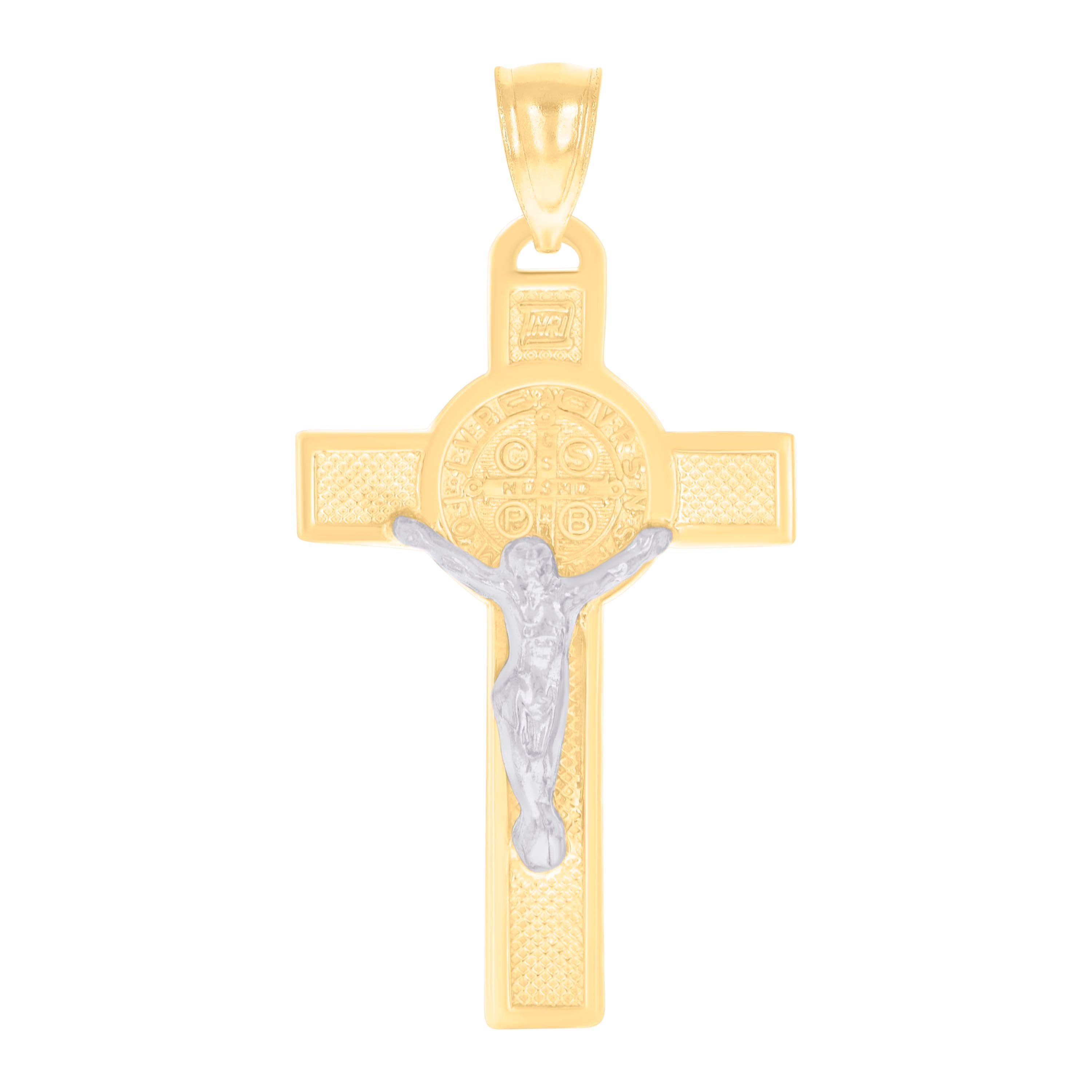 14kt Two-tone Gold Mens St. Benedict Crucifix Cross Religious Charm Pendant 