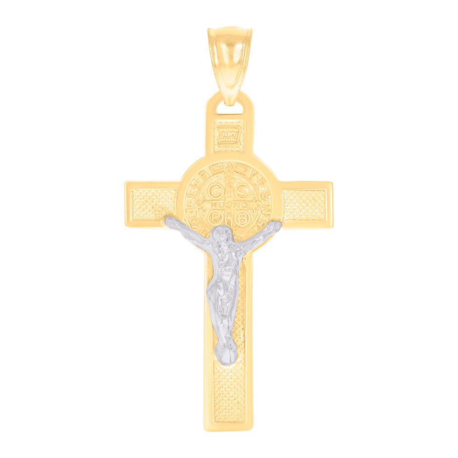 14kt Two-tone Gold Mens St. Benedict Crucifix Cross Religious Charm Pendant 