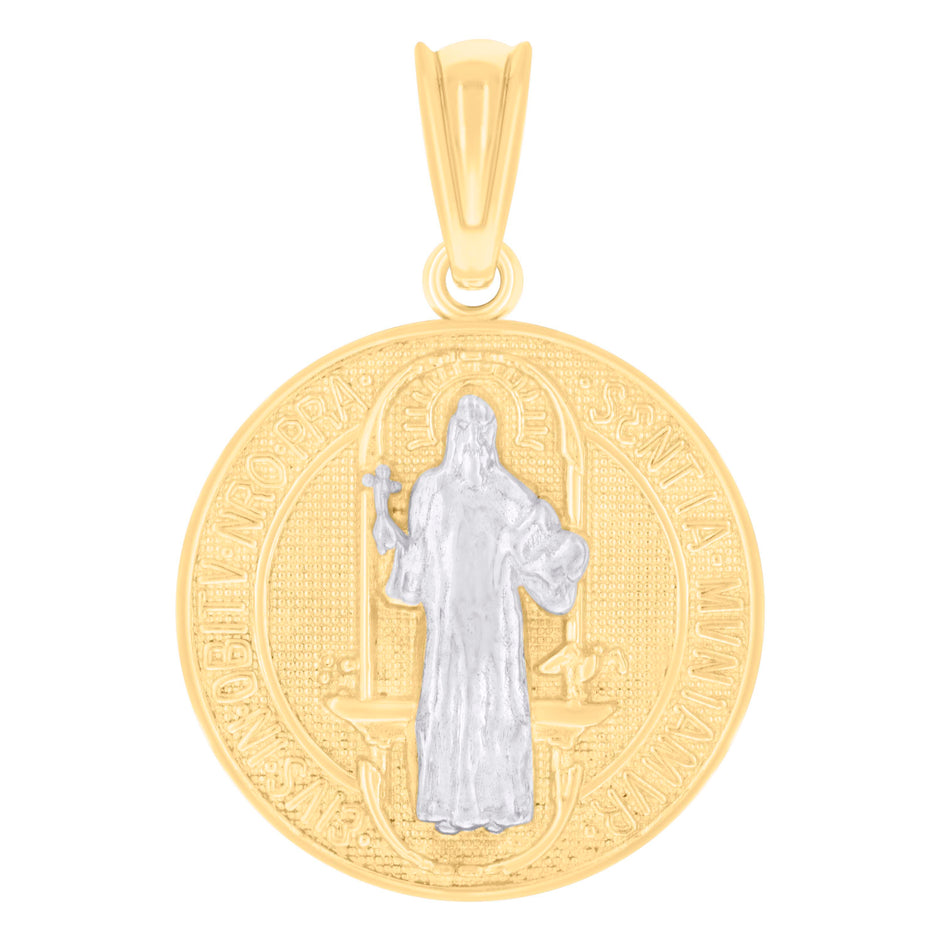14kt Two-tone Gold Mens St. Benedict Religious Charm Pendant 
