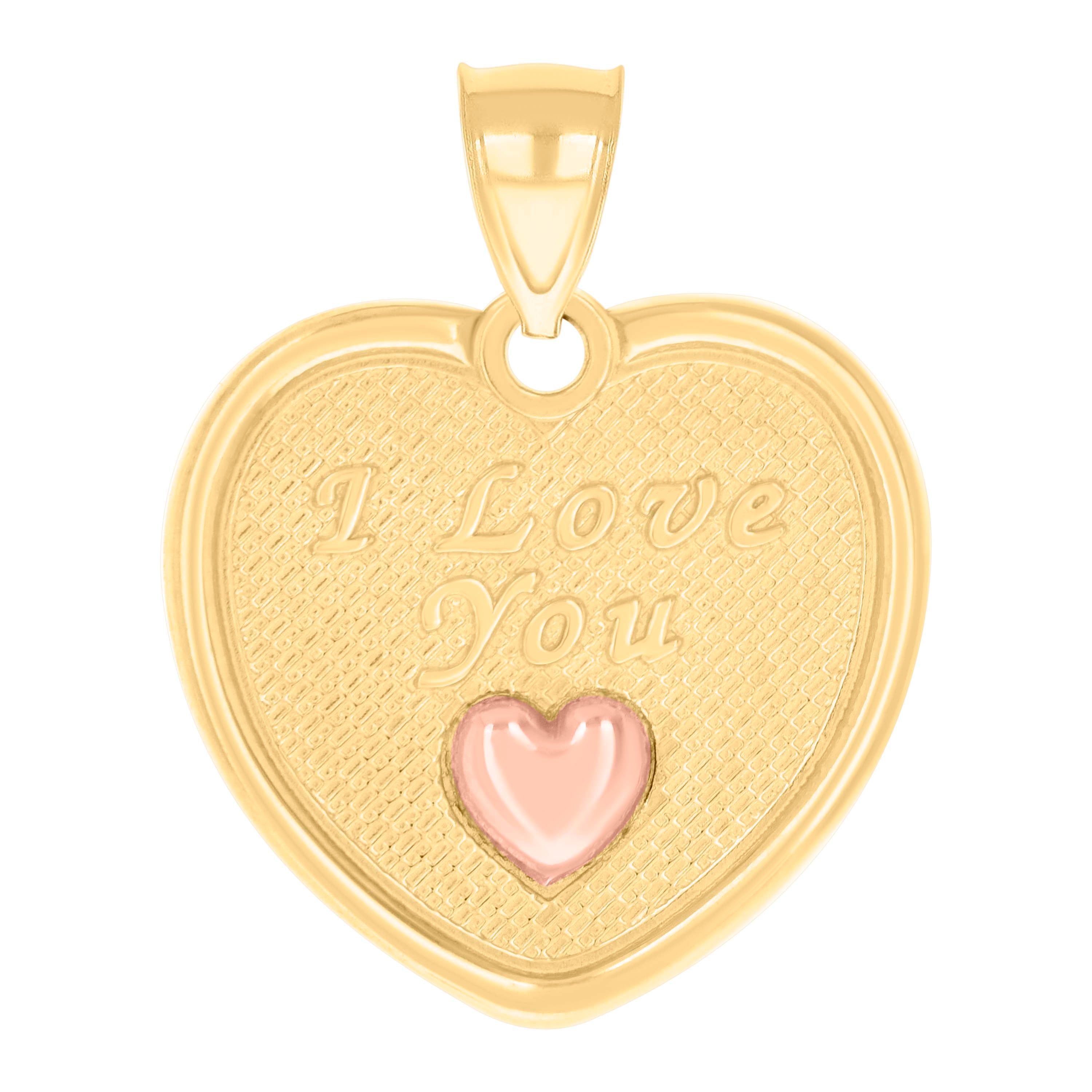 14kt Two-tone Gold Womens I Love You Heart Charm Pendant 