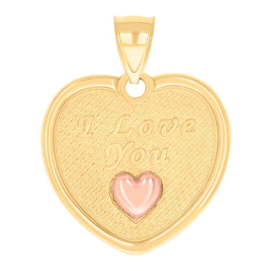 14kt Two-tone Gold Womens I Love You Heart Charm Pendant 