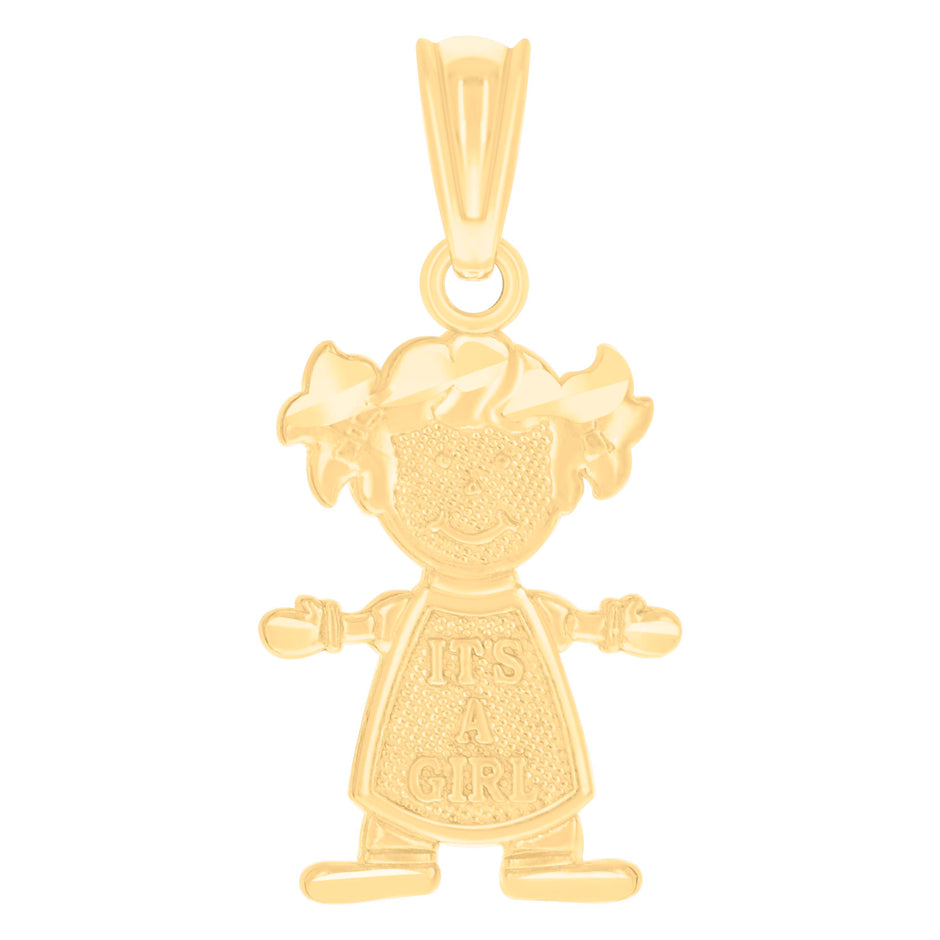 14kt Yellow Gold Womens It's A Girl Baby Charm Pendant 