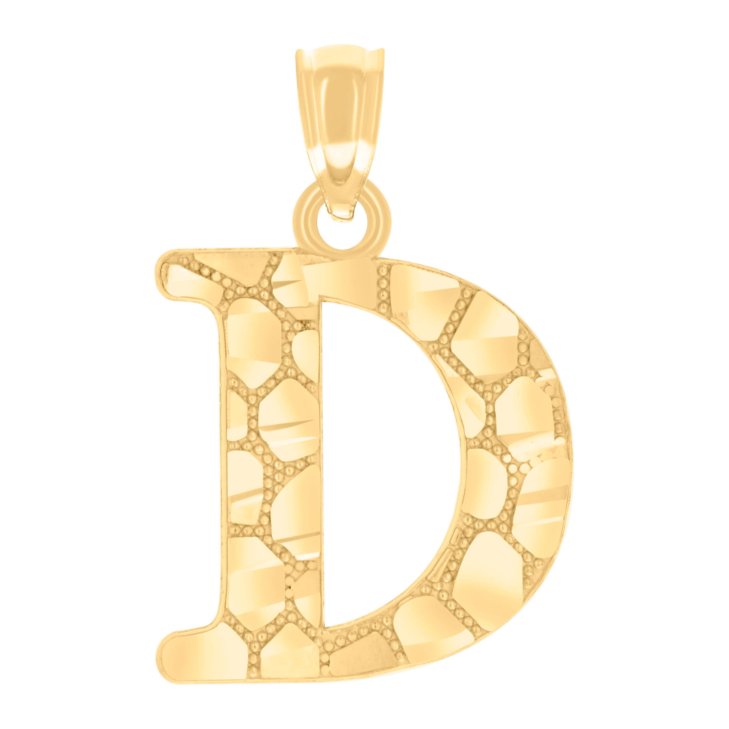 14Kt Yellow Gold Unisex Diamond-cut Nugget Unisex Initial Alphabet D Charm Pendant