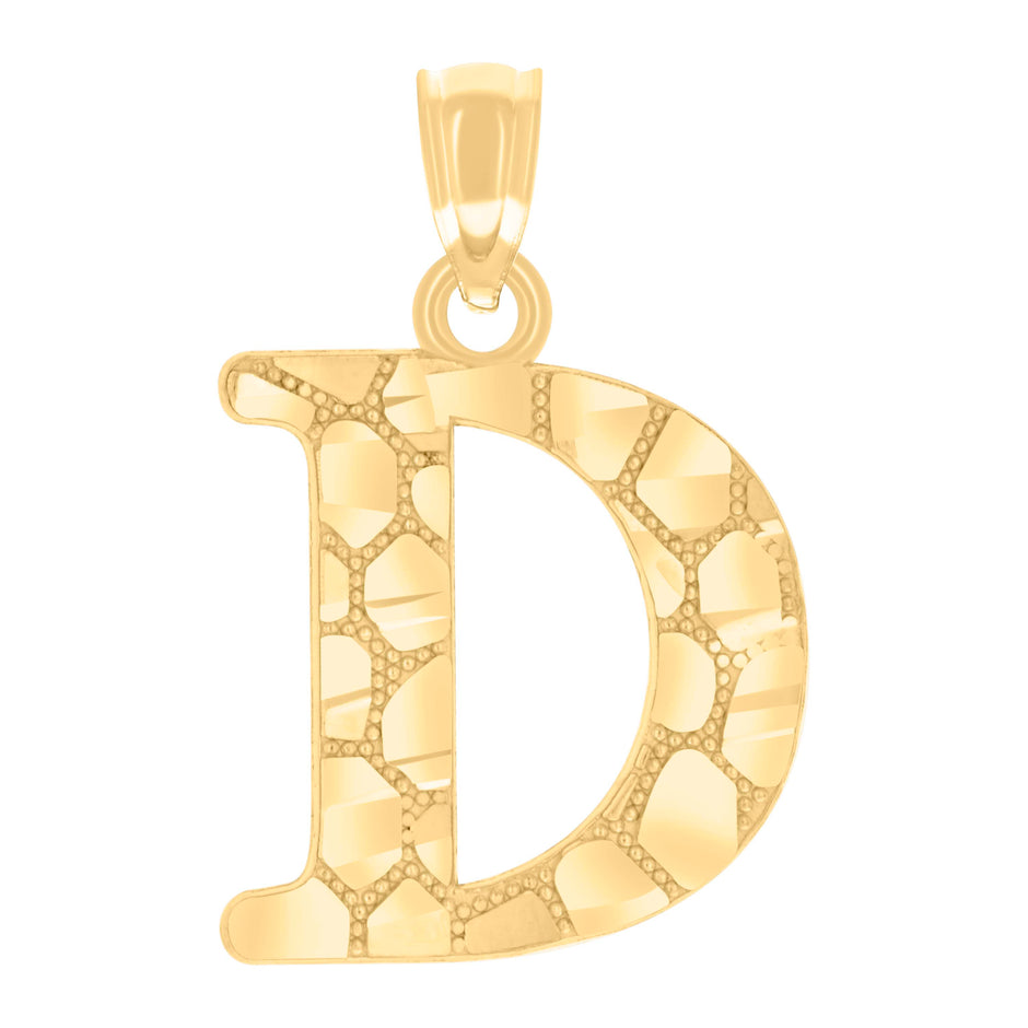 14Kt Yellow Gold Unisex Diamond-cut Nugget Unisex Initial Alphabet D Charm Pendant
