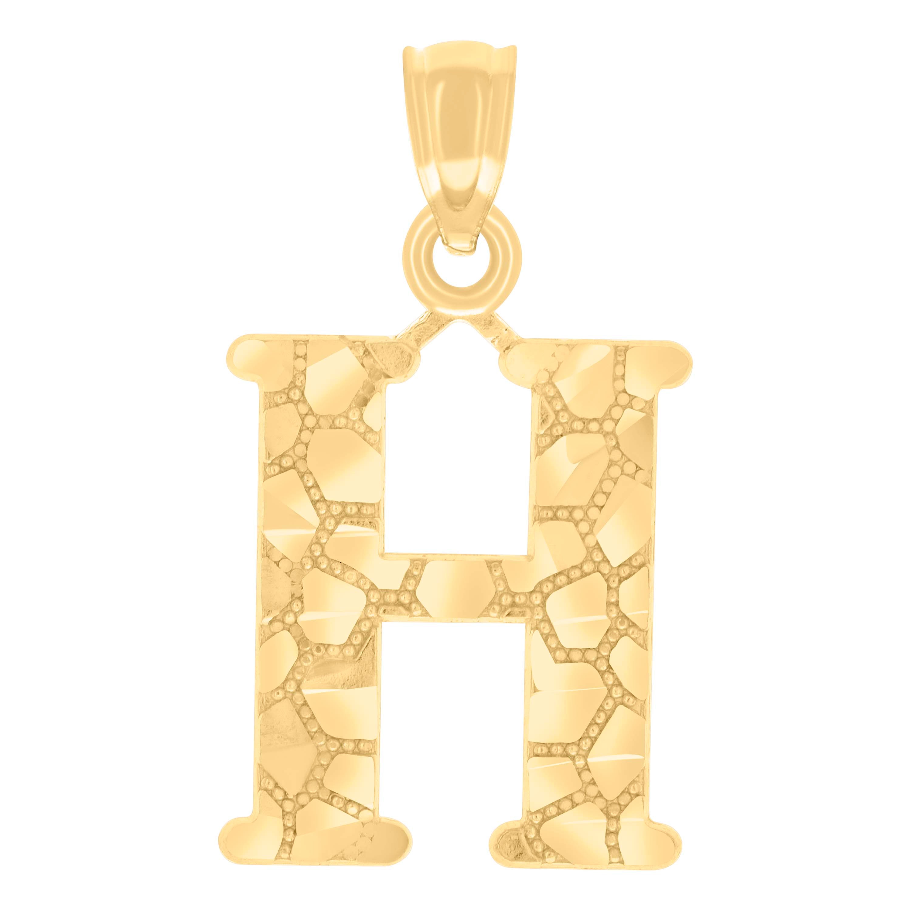 14Kt Yellow Gold Unisex Diamond-cut Nugget Unisex Initial Alphabet H Charm Pendant