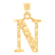14Kt Yellow Gold Unisex Diamond-cut Nugget Unisex Initial Alphabet N Charm Pendant