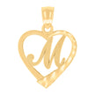 14Kt Yellow Gold Unisex Diamond-cut Unisex Initial Alphabet M Heart Charm Pendant