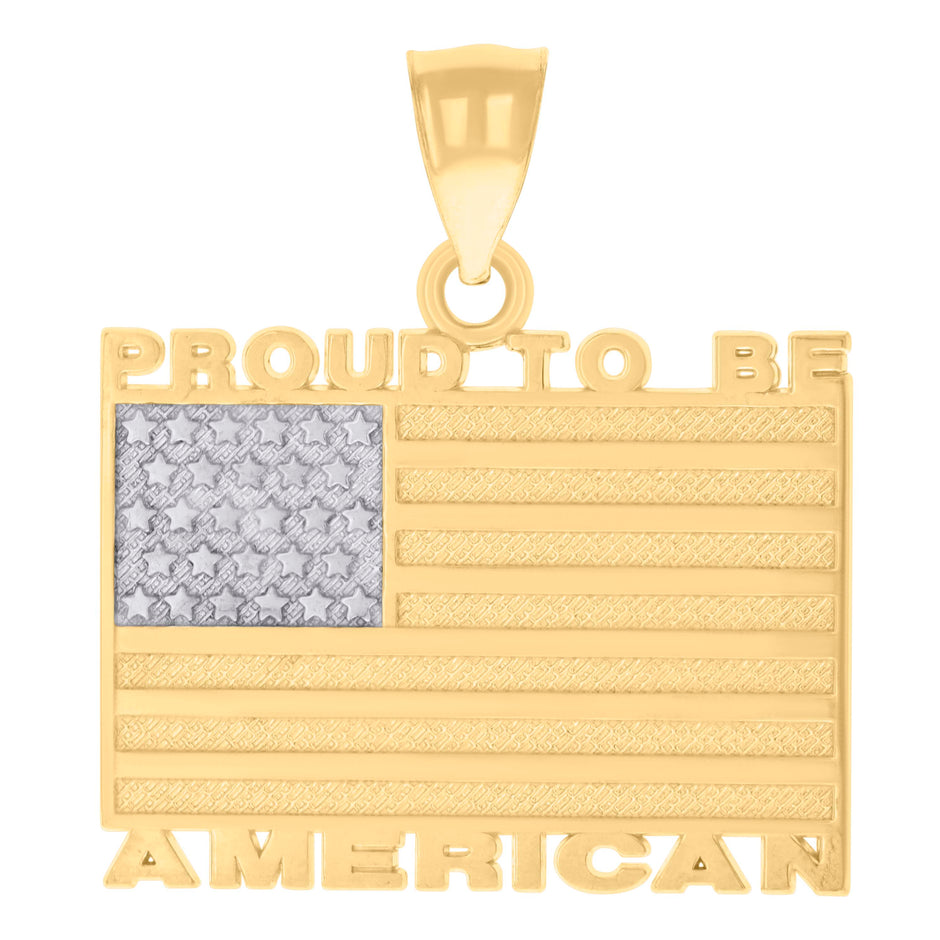 14kt Two-tone Gold Unisex USA FLAG Proud To Be American Patriotism Badge Charm Pendant