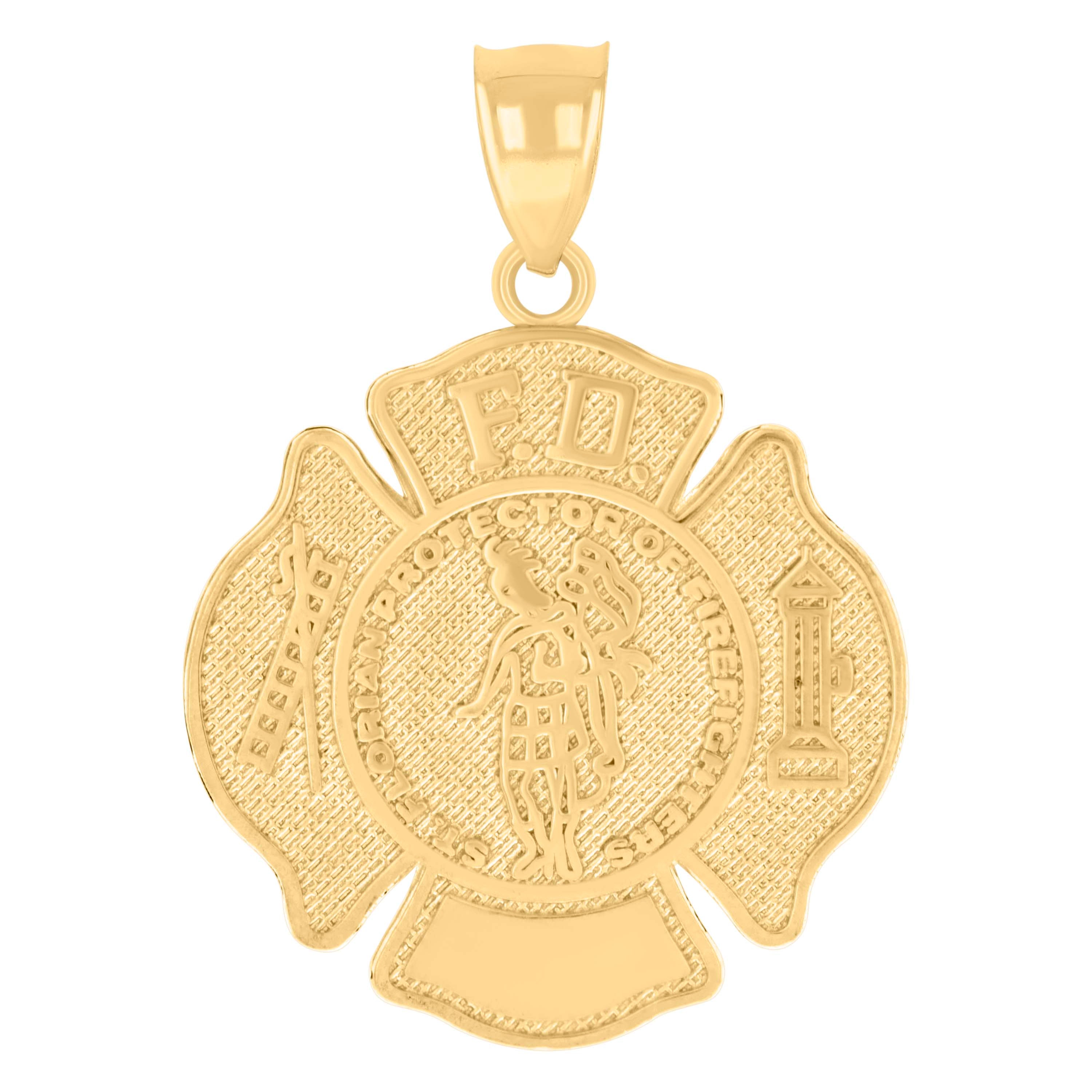 14kt Yellow Gold Mens Fire Department Badge Occupational Charm Pendant