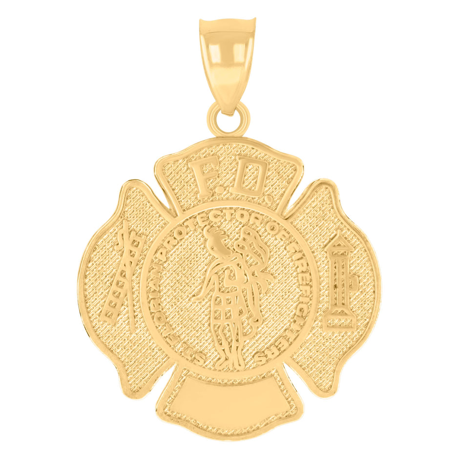 14kt Yellow Gold Mens Fire Department Badge Occupational Charm Pendant