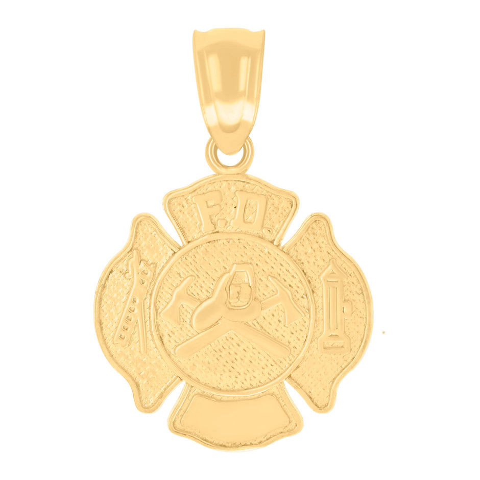 14kt Yellow Gold Mens Fire Department Badge Occupational Charm Pendant