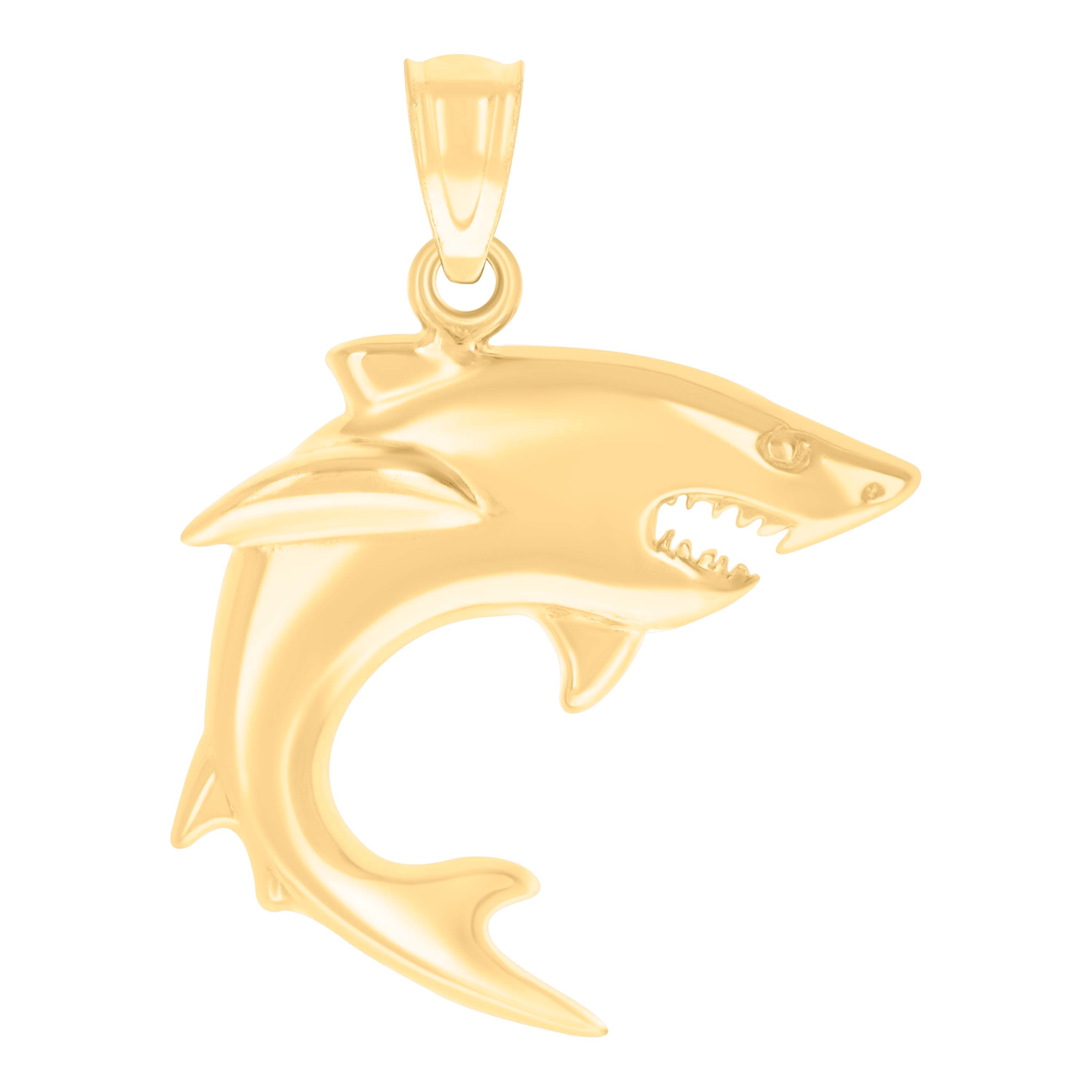 14kt Yellow Gold Womens Shark Fish Ocean Charm Pendant 