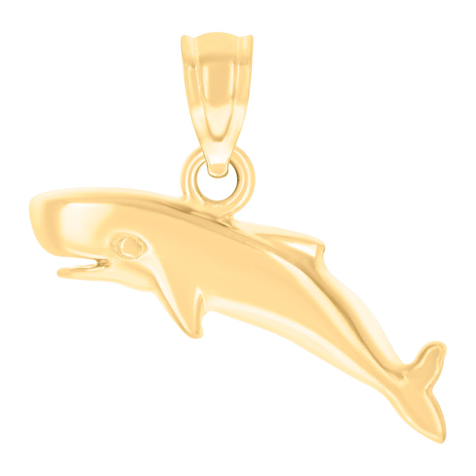 14kt Yellow Gold Womens Baluga Whale Fish Ocean Charm Pendant 