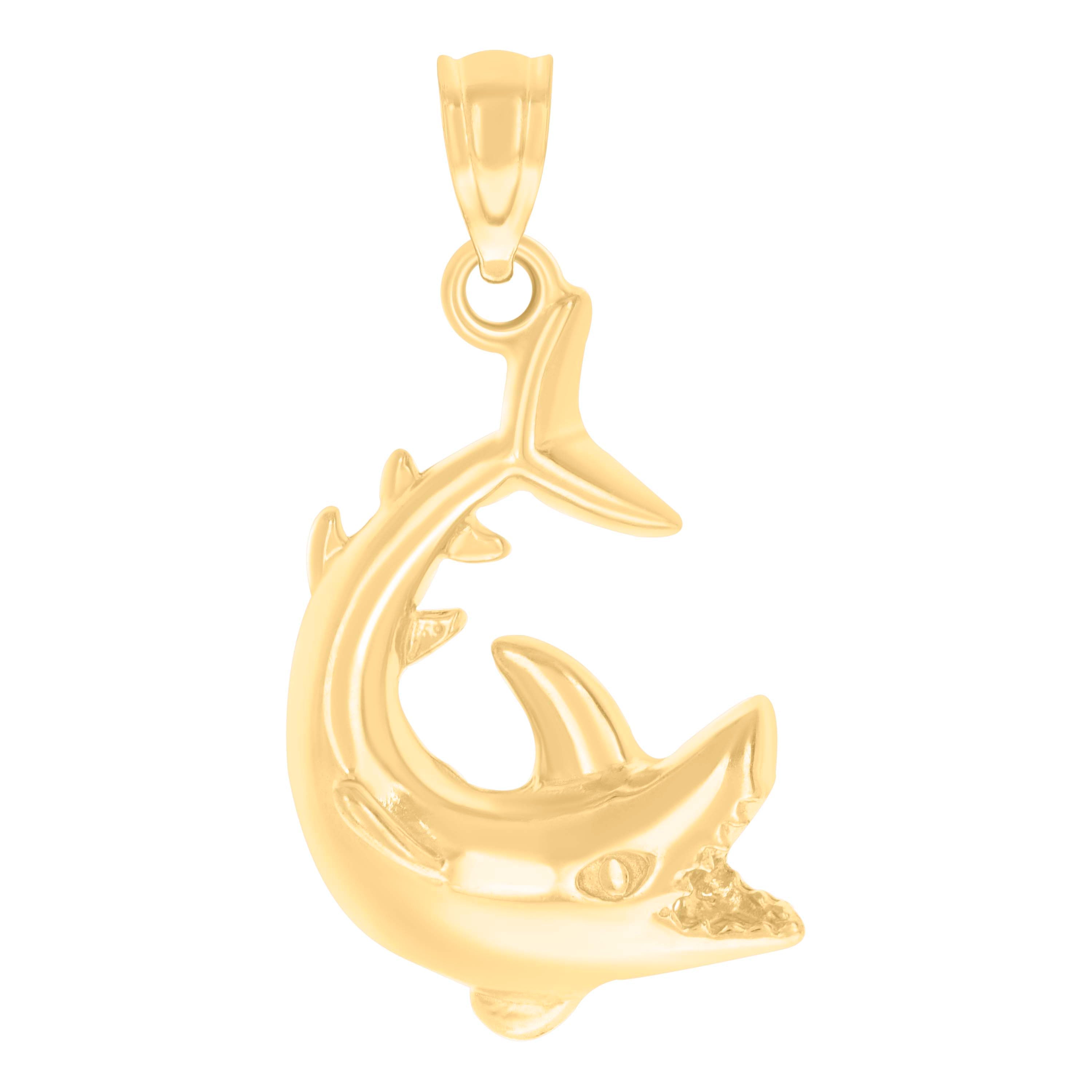 14kt Yellow Gold Womens Shark Fish Ocean Charm Pendant 