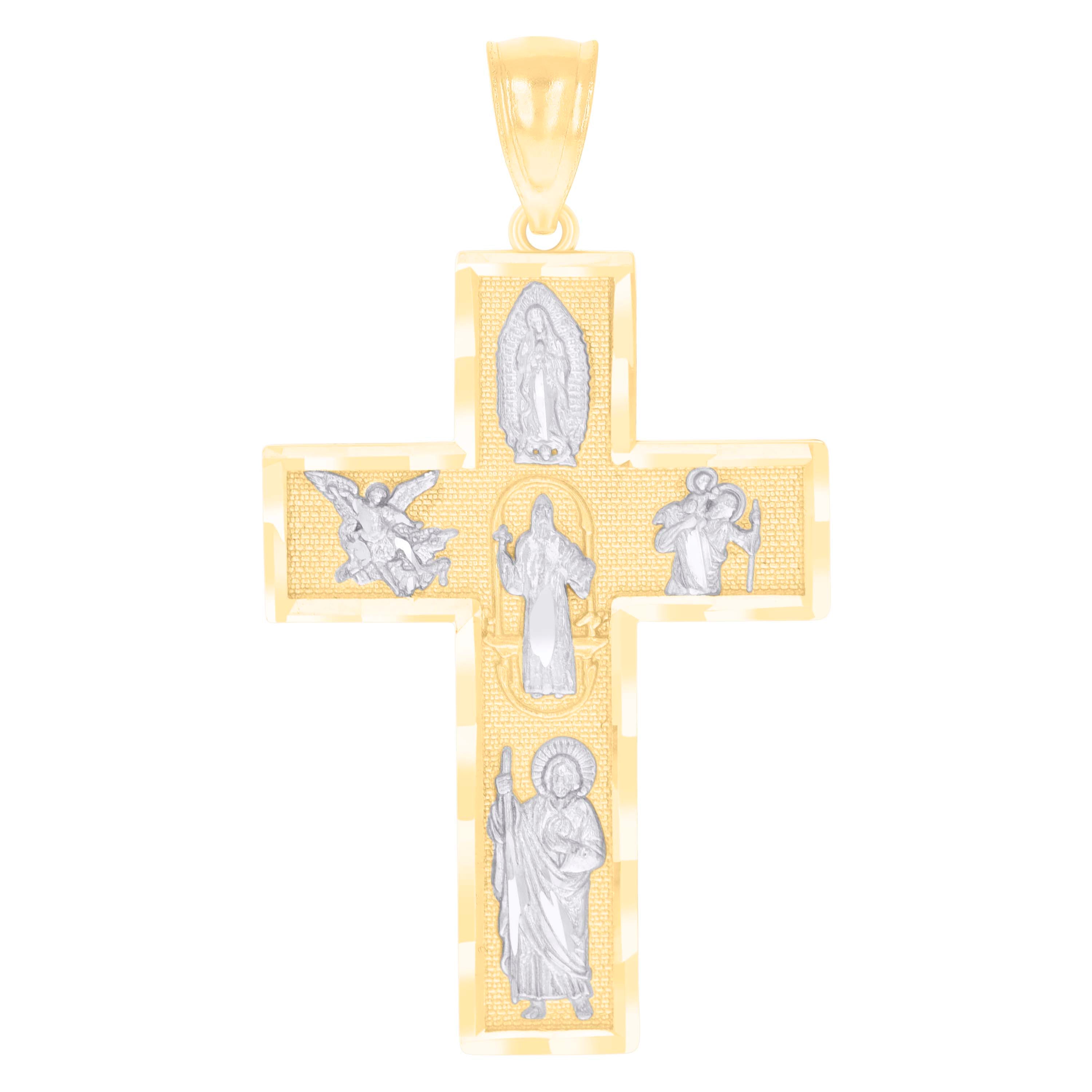 14kt Two-tone Gold Mens Four Ways Cross Religious Charm Pendant 