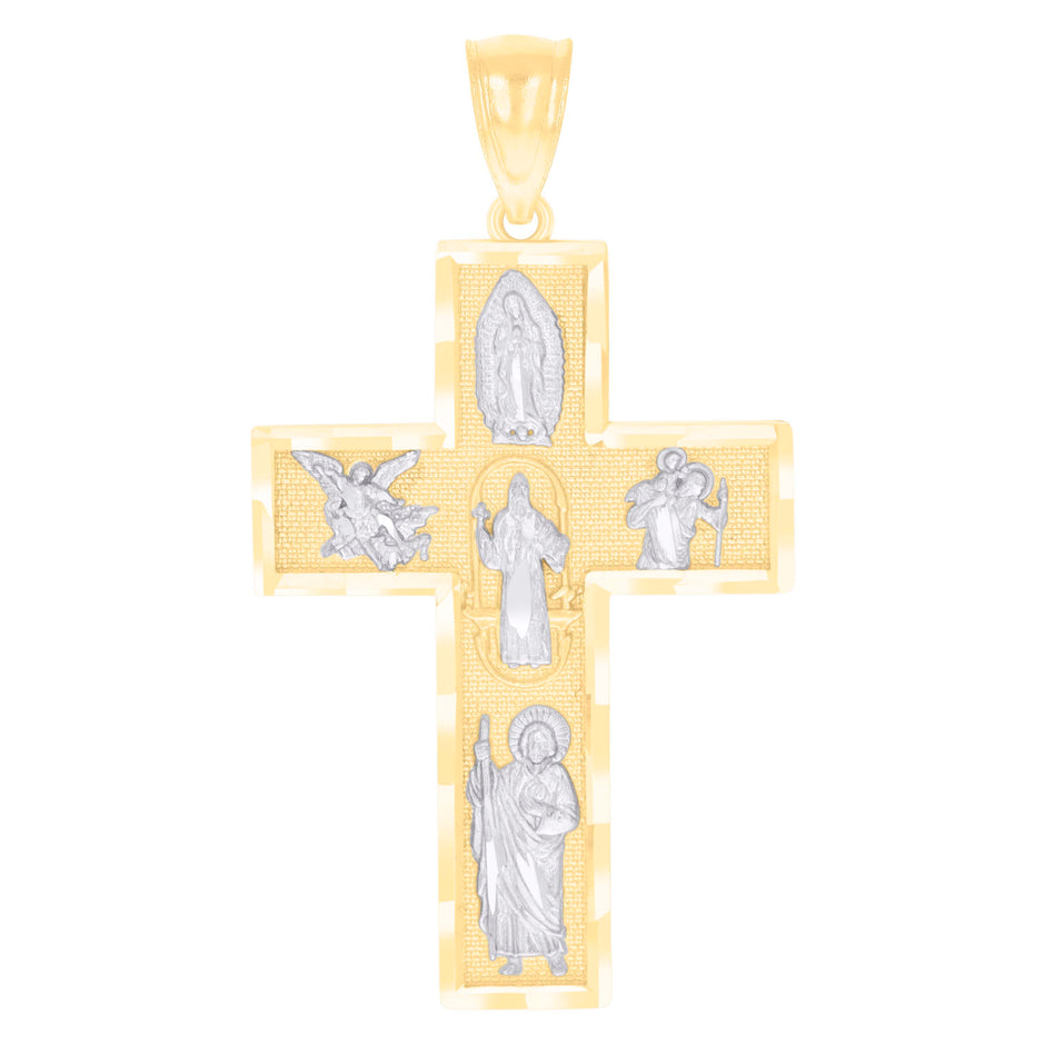 14kt Two-tone Gold Mens Four Ways Cross Religious Charm Pendant 