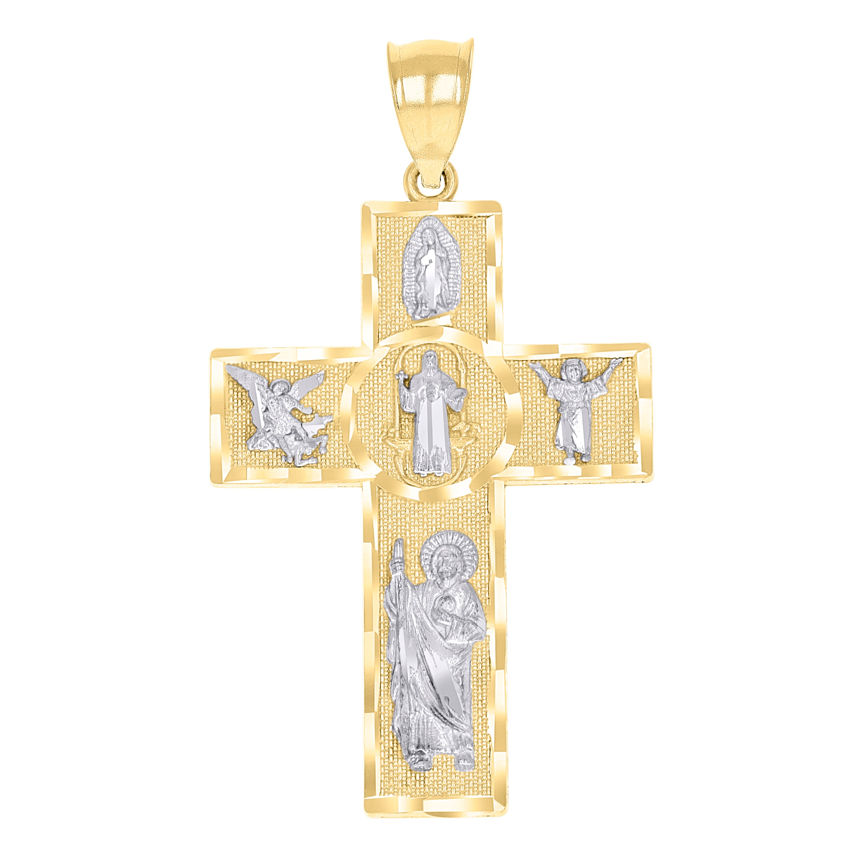 14kt Two-tone Gold Mens Saints Cross Religious Charm Pendant