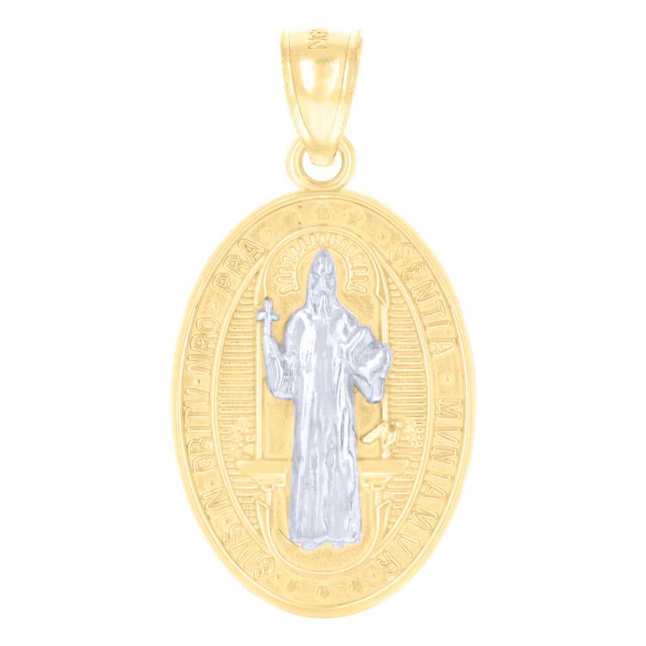 14kt Two-tone Gold Mens St. Benedict Religious Charm Pendant 