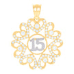 14kt Two-tone Gold Womens Cubic-Zirconia Sweet 15 Hearts Quinceanera Charm Pendant