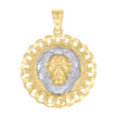 14kt Two-tone Gold Mens Cuban Border Leo/Lion Head Animal Zodiac Sign/Wildlife Pendant
