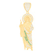 14kt Yellow Gold Mens Green White Cubic-Zirconia St. Jude Religious Charm Pendant