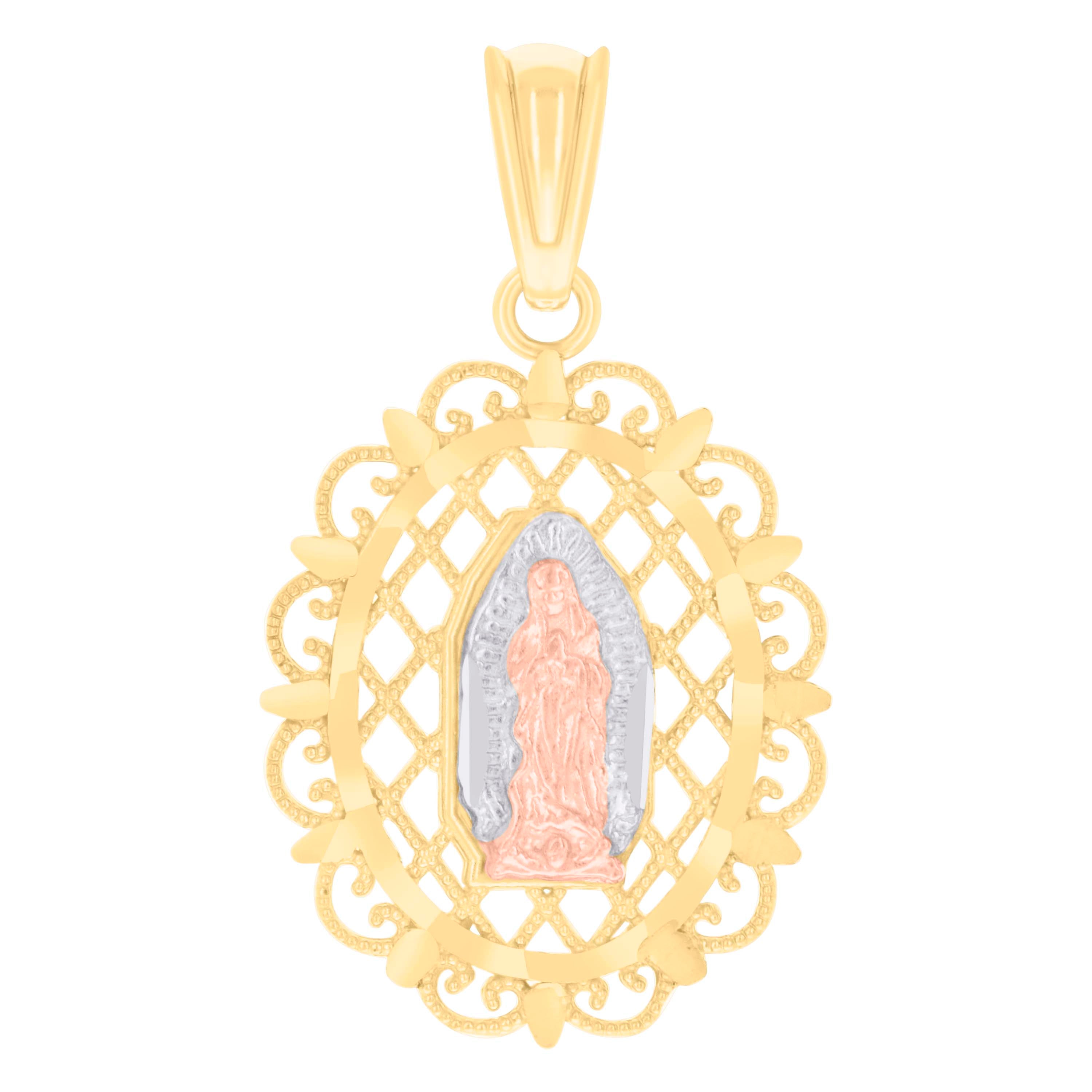 14kt Tri-Color Gold Womens Guadalupe Religious Charm Pendant