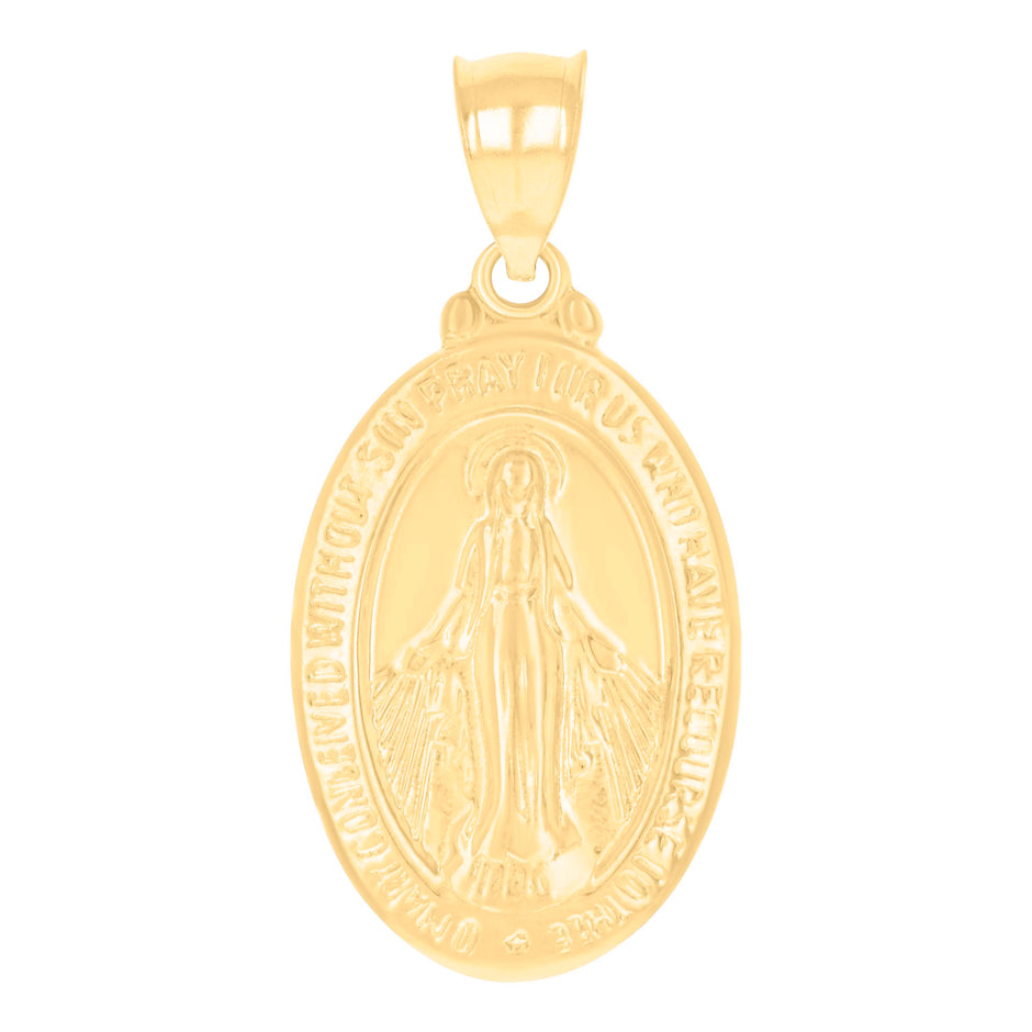 14kt Yellow Gold Womens Oval Virgin Mary Miraculous Medal Religious Charm Pendant