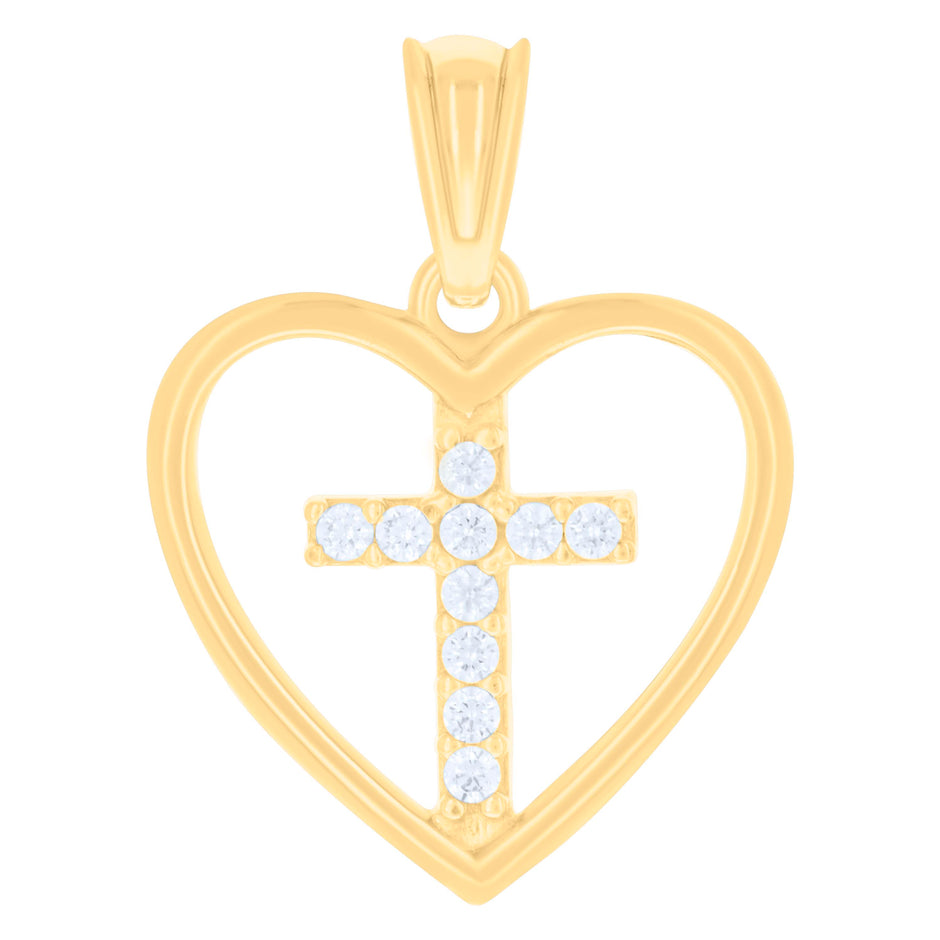 14kt Yellow Gold Womens Cubic-Zirconia Heart Cross Religious Charm Pendant