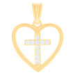 14kt Yellow Gold Womens Cubic-Zirconia Heart Cross Religious Charm Pendant