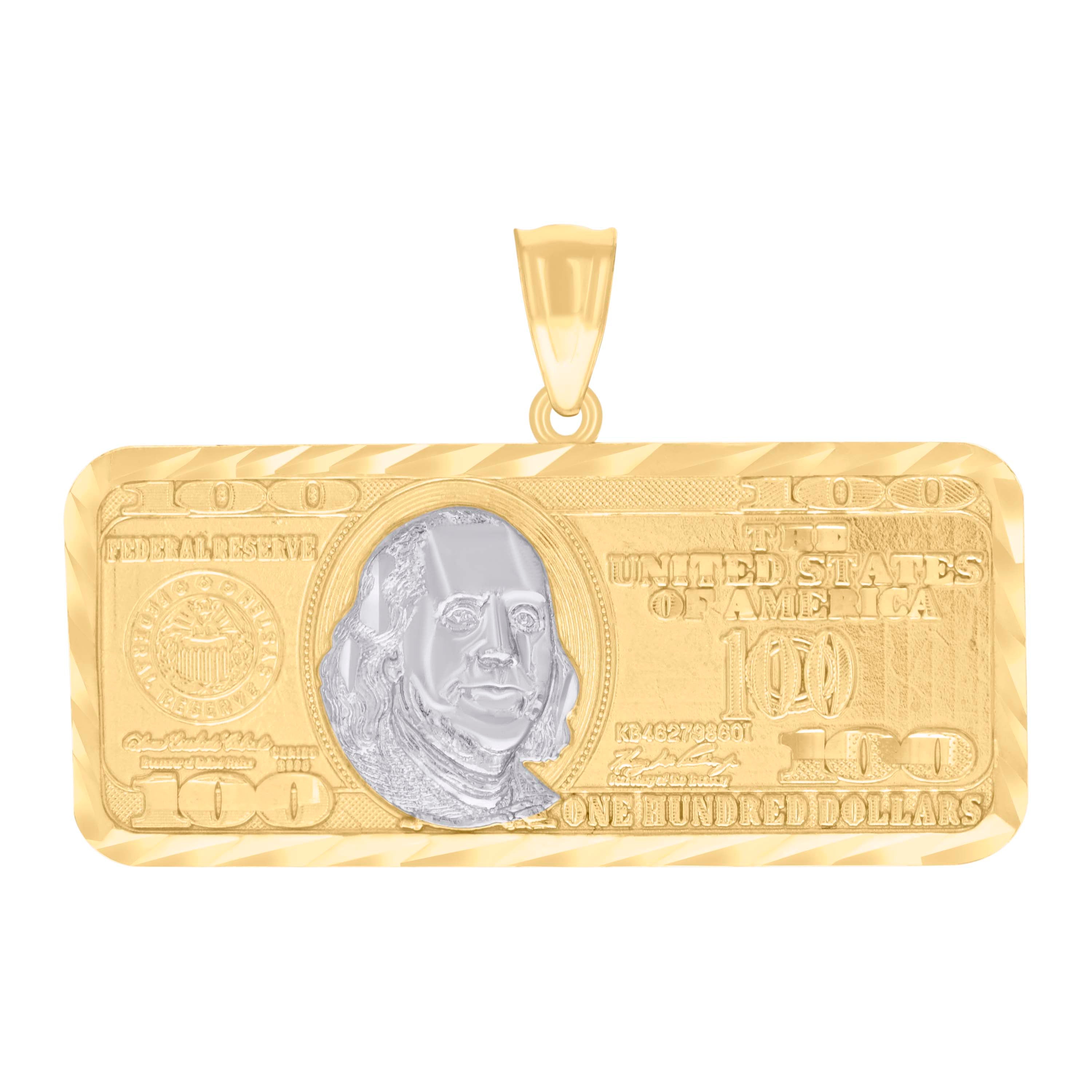 14kt Two-tone Gold Mens 100 Dollar Bill Currency Fashion Charm Pendant