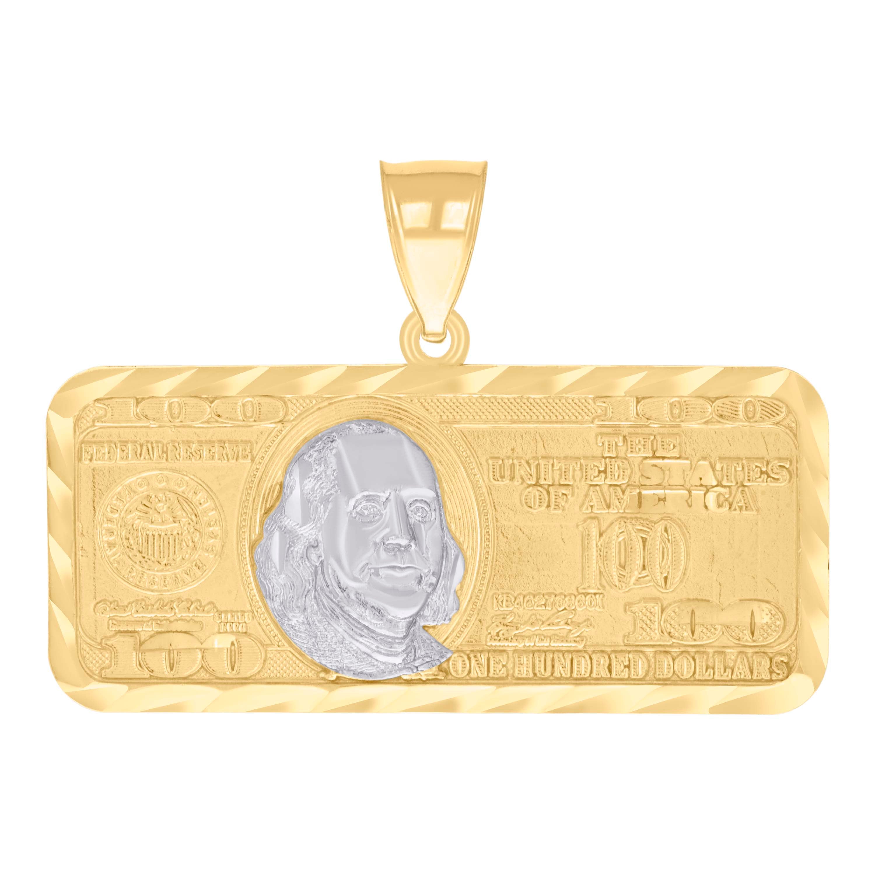 14kt Two-tone Gold Mens 100 Dollar Bill Currency Fashion Charm Pendant