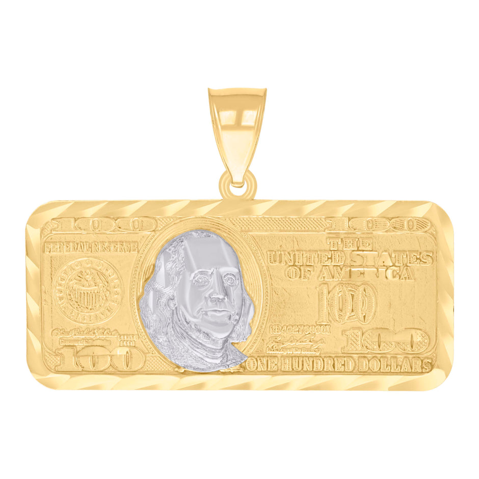 14kt Two-tone Gold Mens 100 Dollar Bill Currency Fashion Charm Pendant