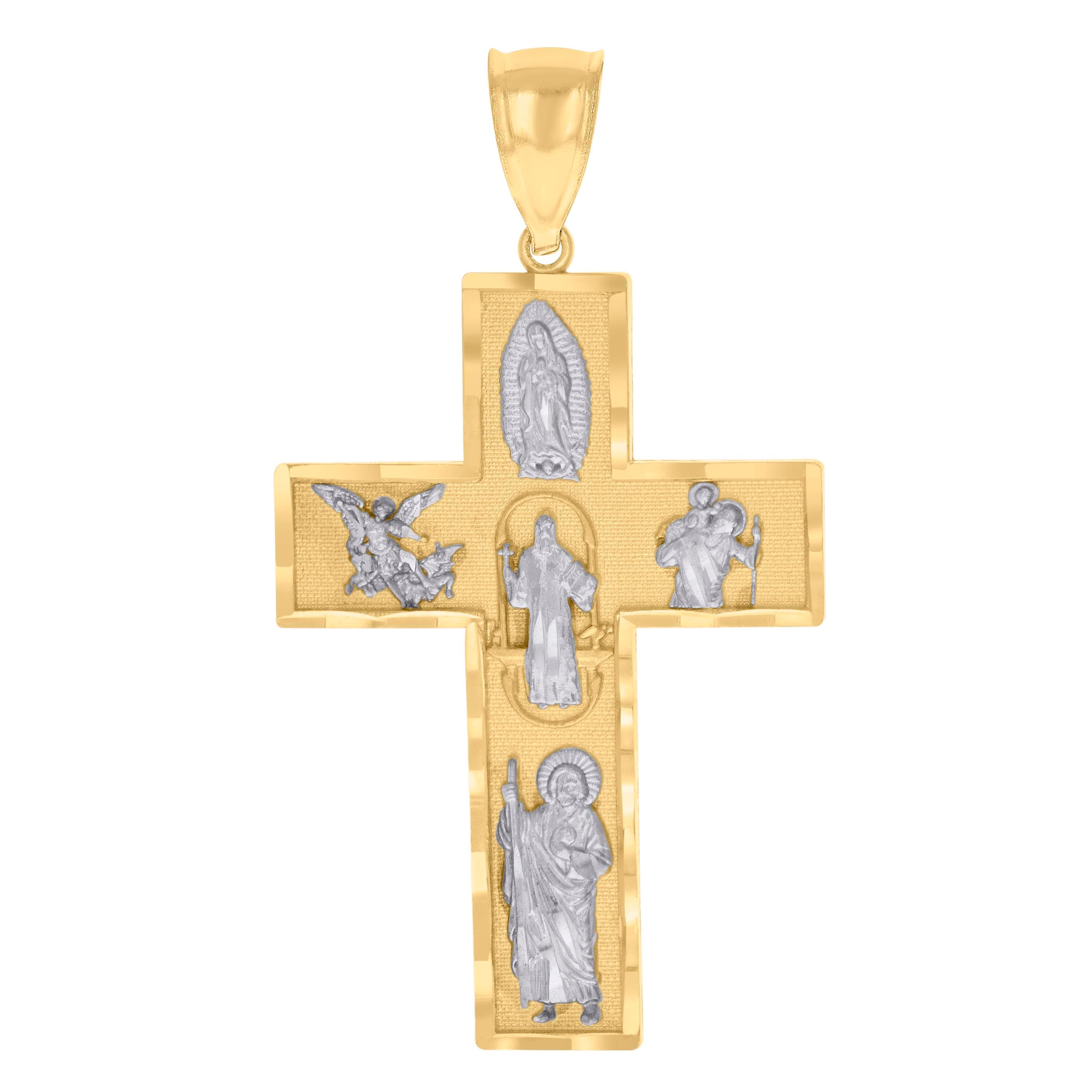 10kt Two-tone Gold Mens Cross Religious Charm Pendant