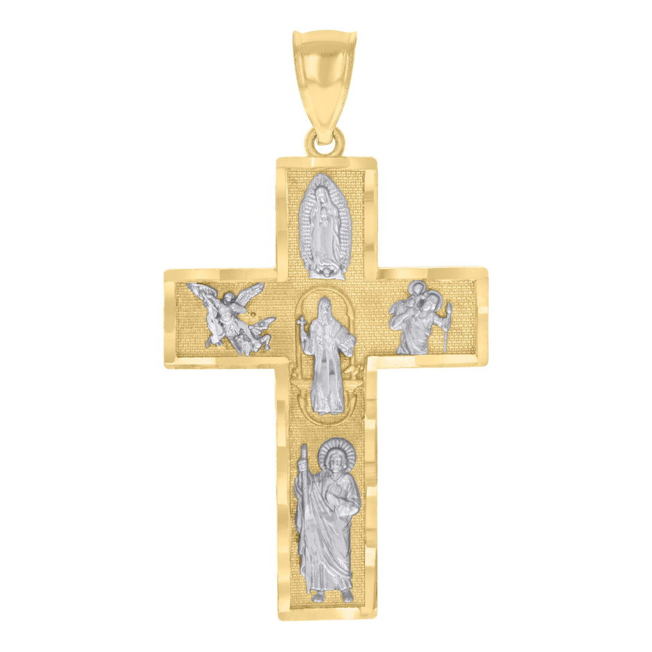 10kt Two-tone Gold Mens Cross Religious Charm Pendant