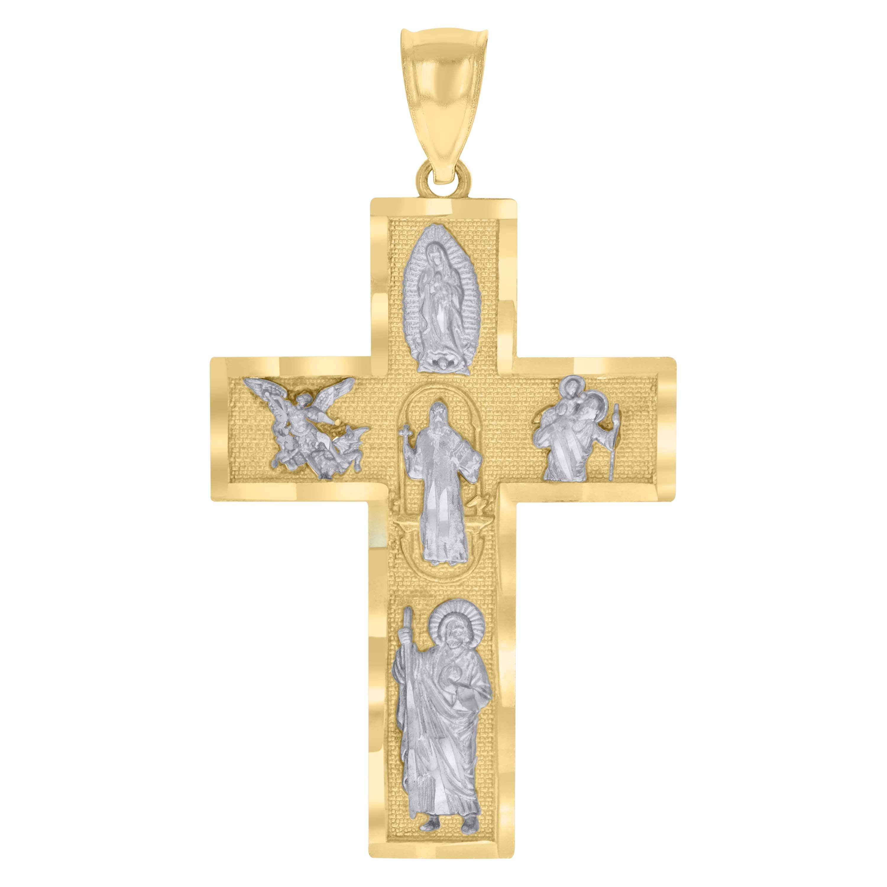 10kt Two-tone Gold Mens Cross Religious Charm Pendant