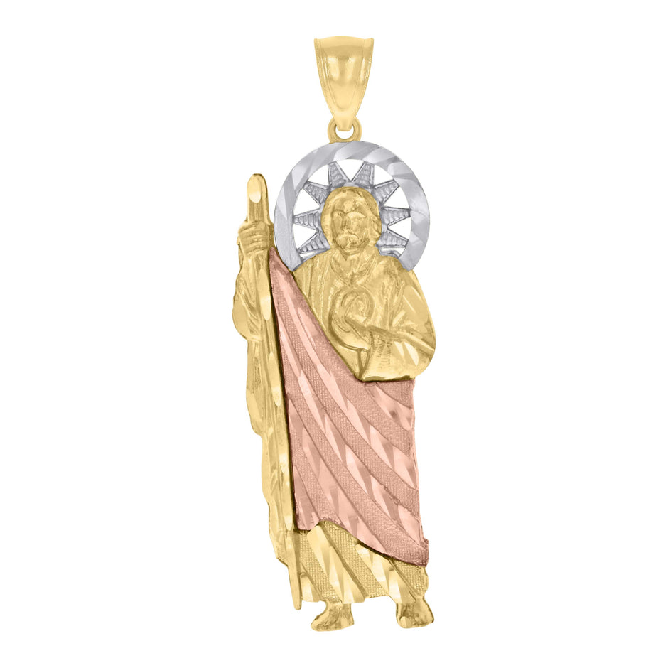 10kt Tri-Color Gold Mens St. Jude Religious Charm Pendant