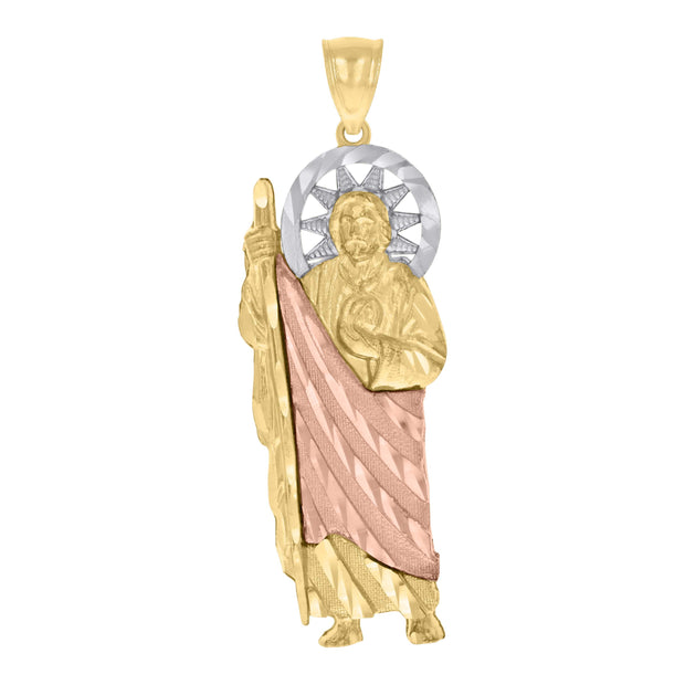 10kt Tri-Color Gold Mens St. Jude Religious Charm Pendant