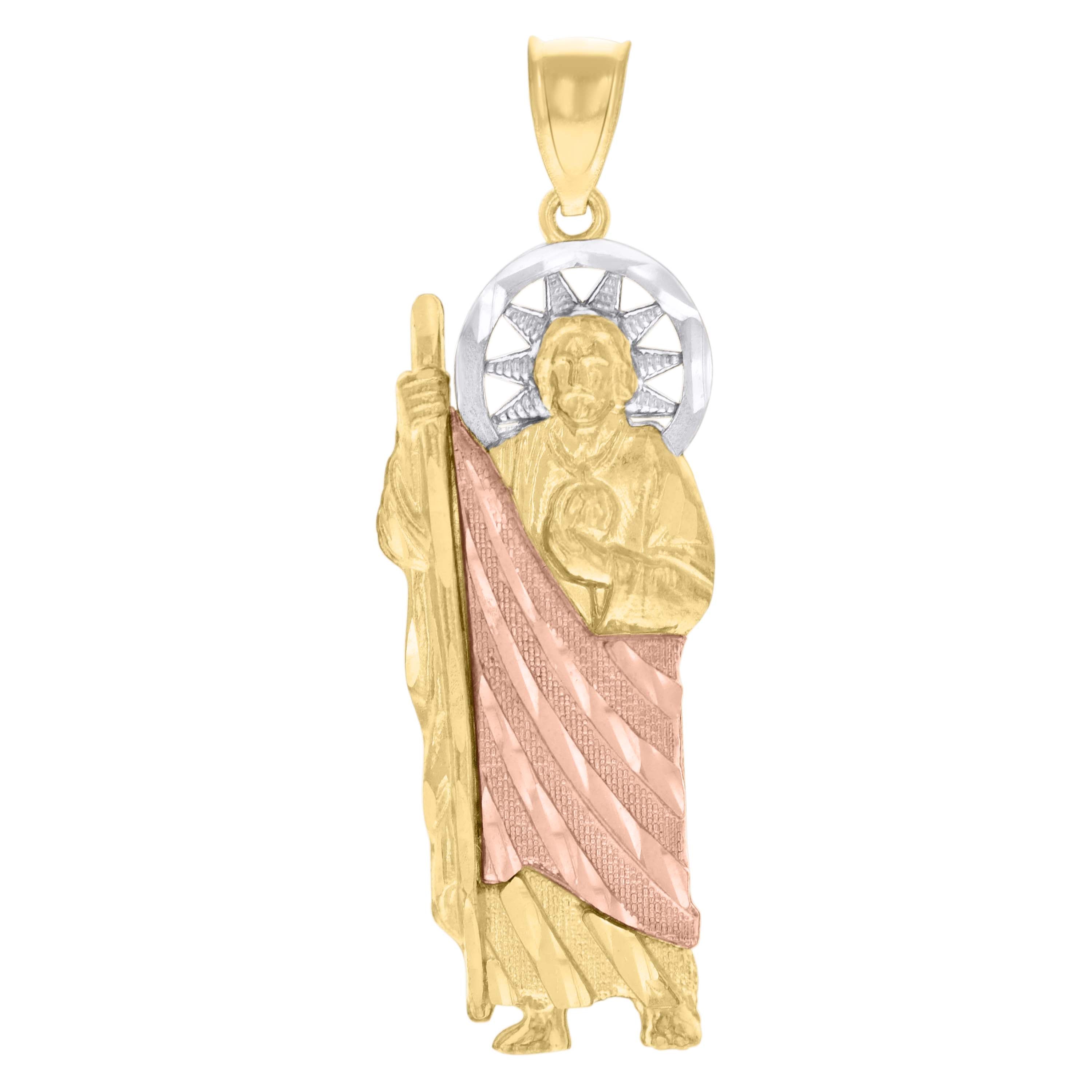 10kt Tri-Color Gold Mens St. Jude Religious Charm Pendant
