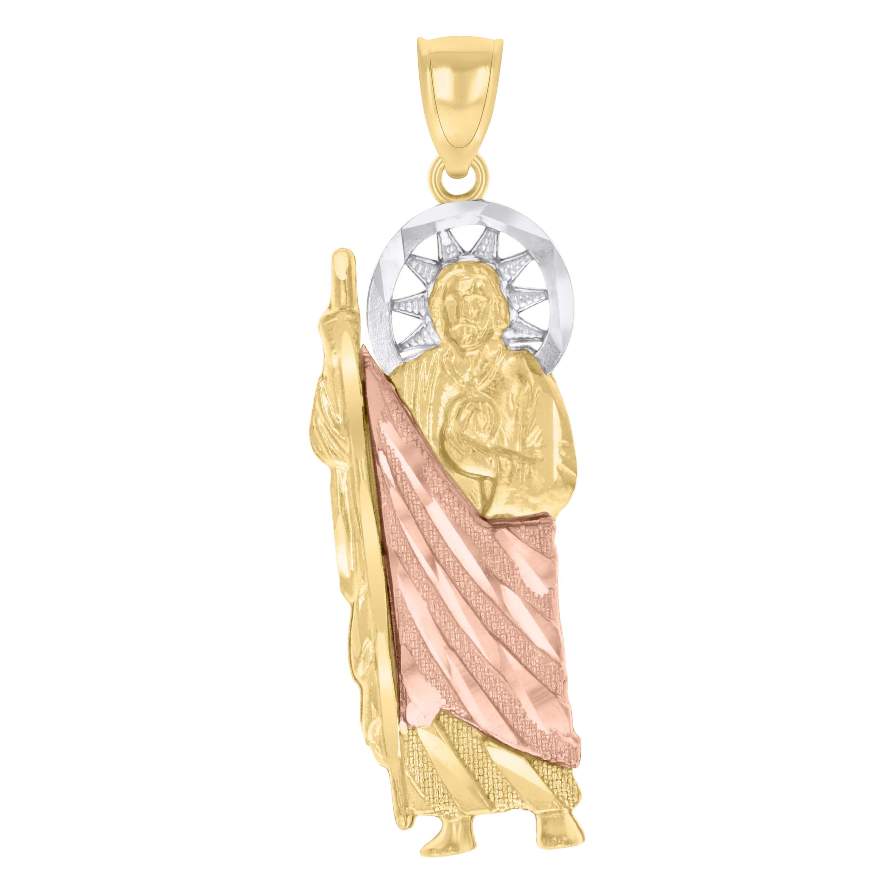 10kt Tri-Color Gold Mens St. Jude Religious Charm Pendant