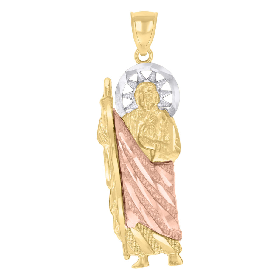 10kt Tri-Color Gold Mens St. Jude Religious Charm Pendant