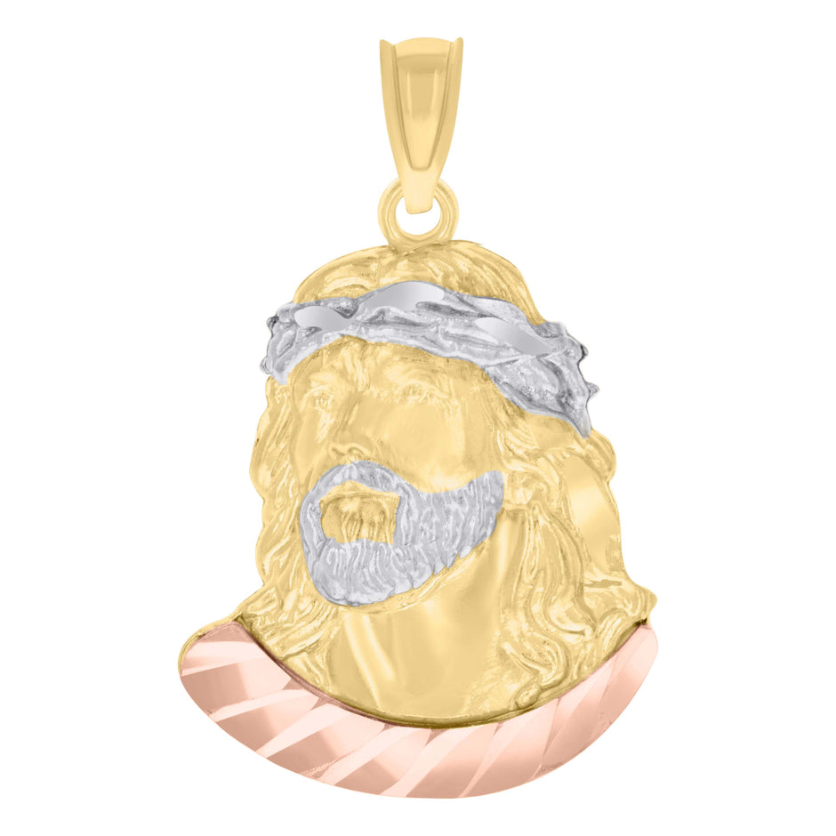 10kt Tri-Color Gold Mens Jesus Religious Charm Pendant