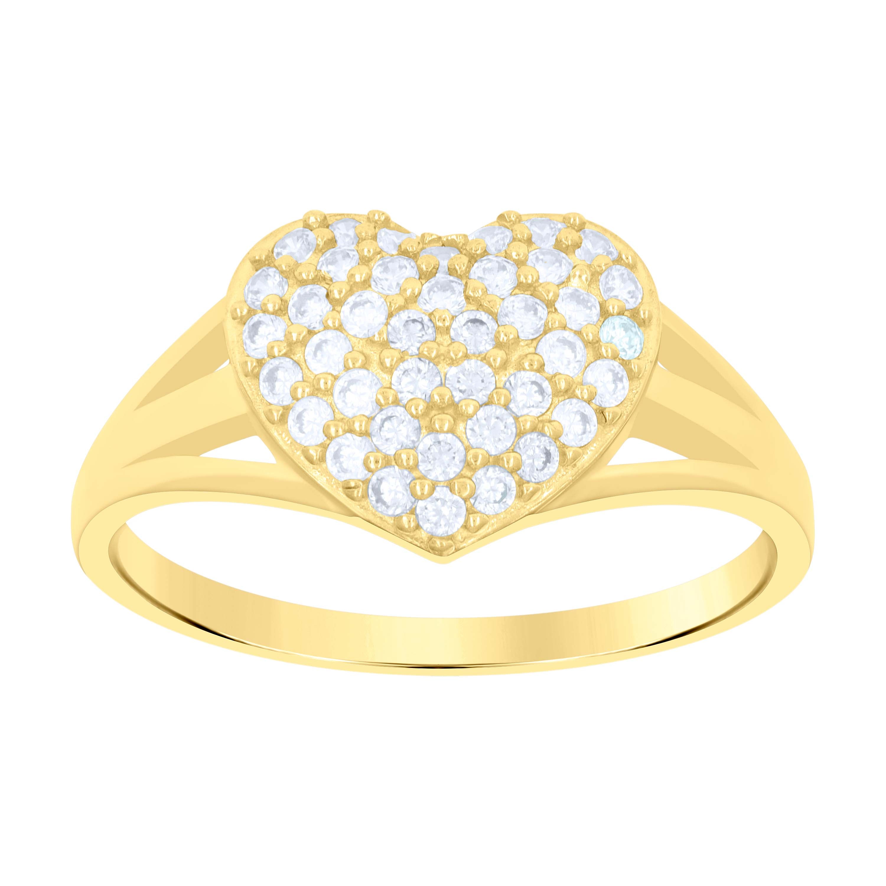 10kt Yellow Gold Womens Cubic-Zirconia Heart Ring