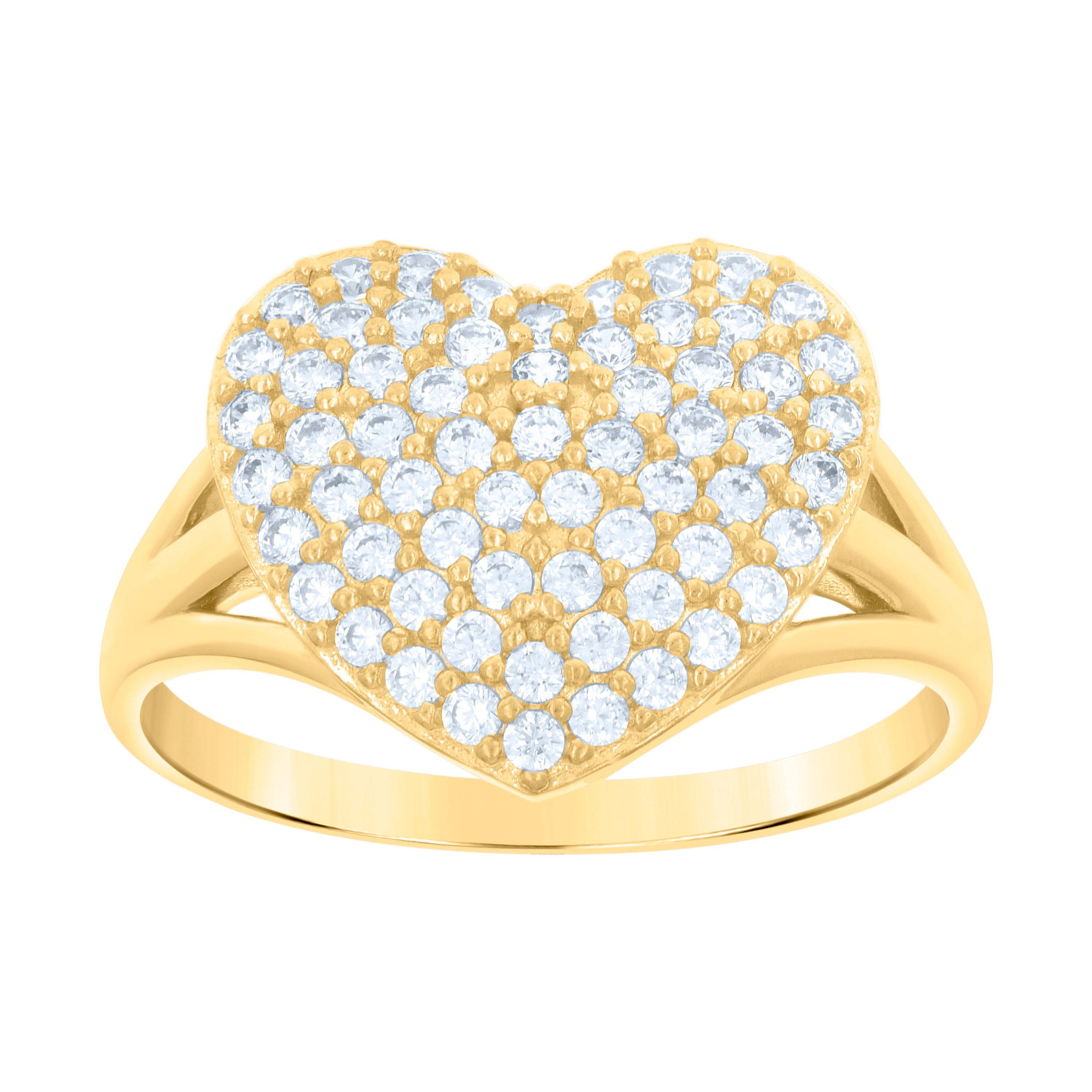 10kt Yellow Gold Womens Cubic-Zirconia Heart Ring