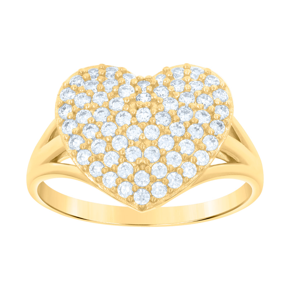 10kt Yellow Gold Womens Cubic-Zirconia Heart Ring