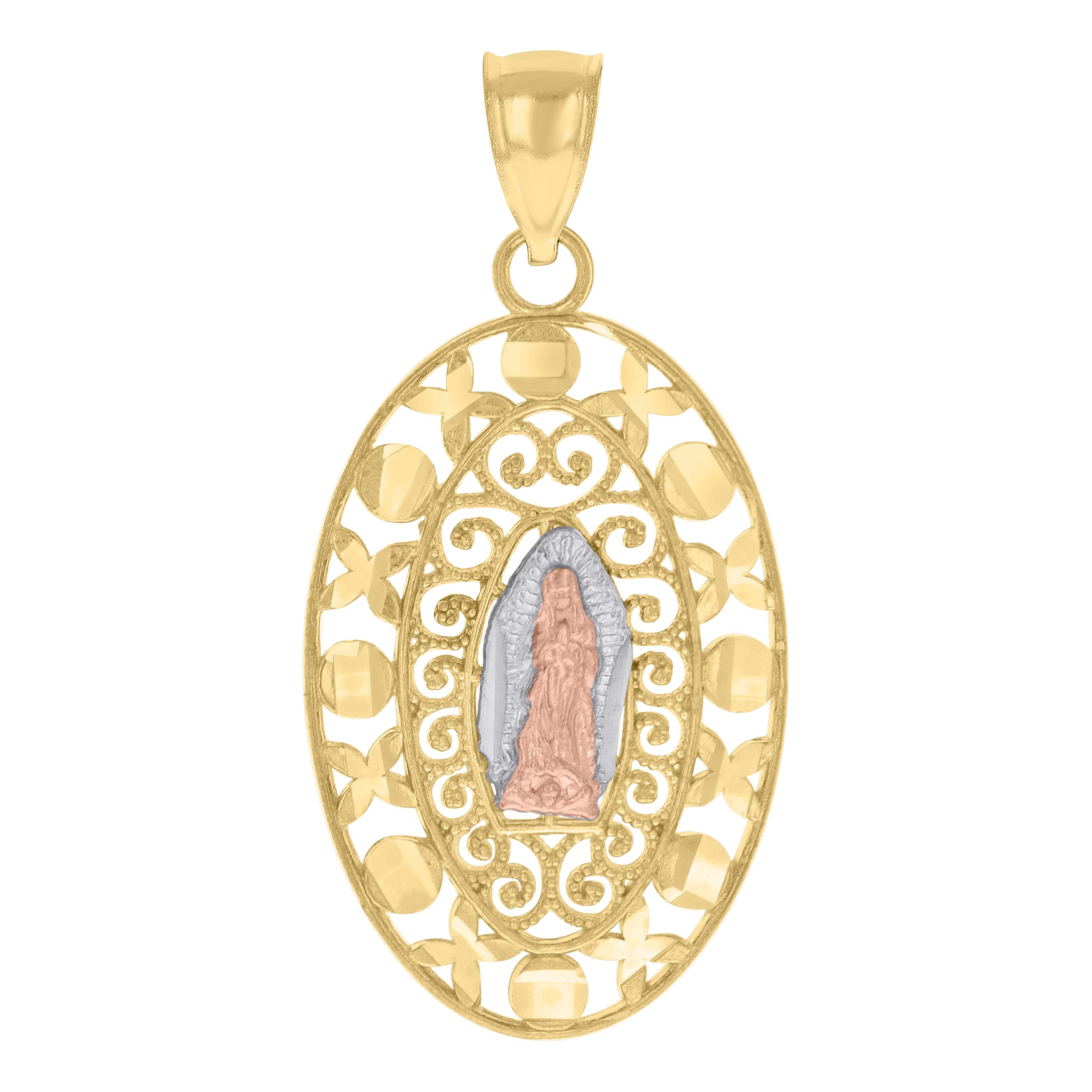 10kt Tri-Color Gold Mens Guadalupe Religious Charm Pendant