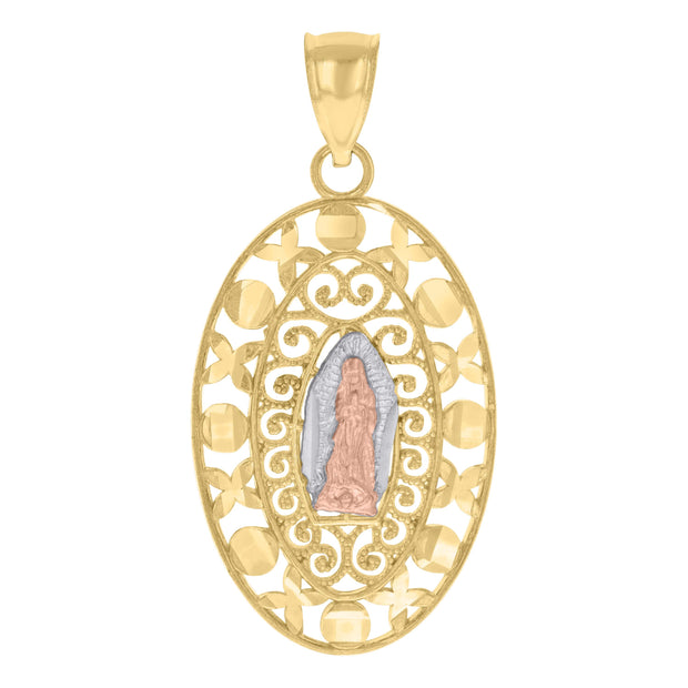 10kt Tri-Color Gold Mens Guadalupe Religious Charm Pendant