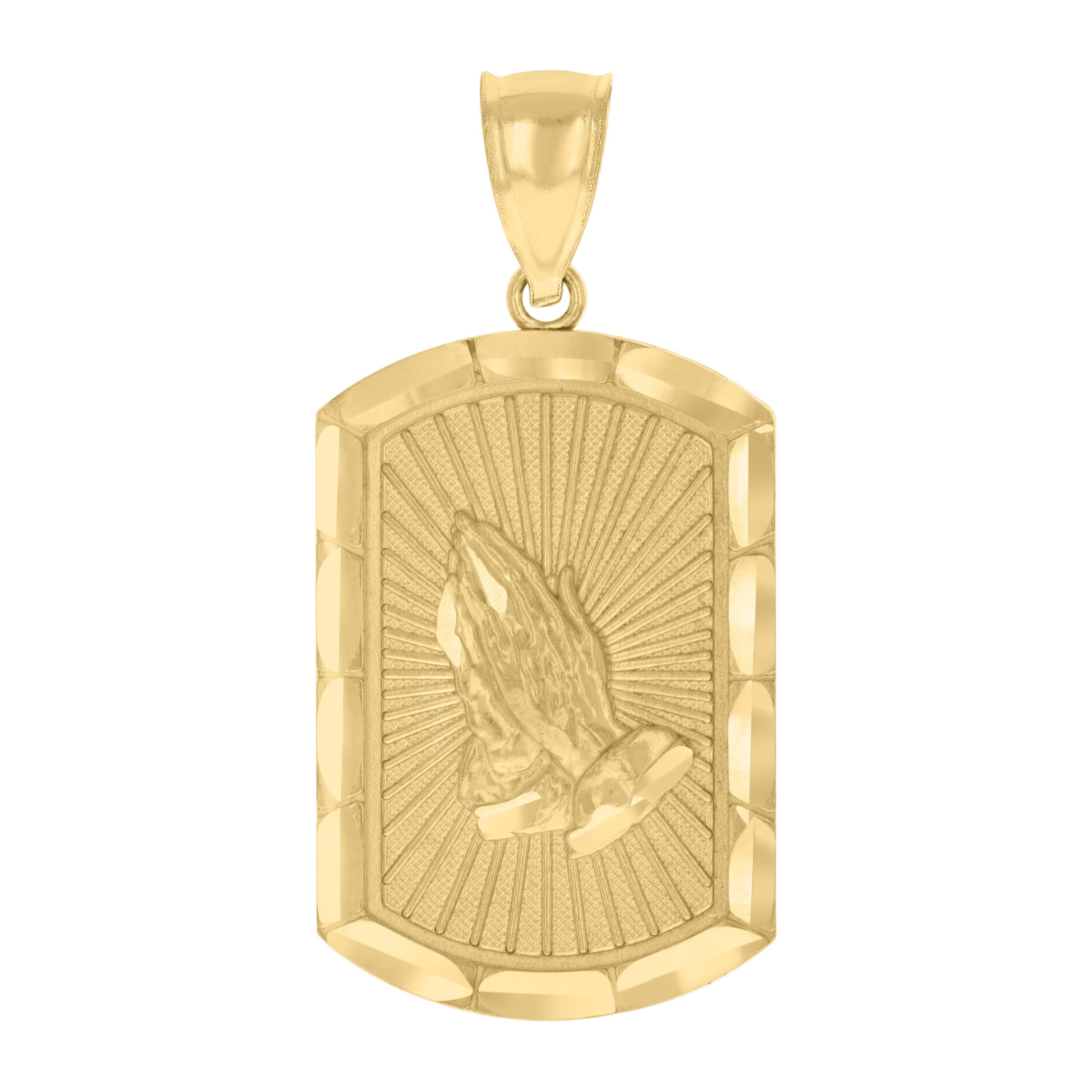 10kt Yellow Gold Mens Praying Hands Symbol Religious Charm Pendant