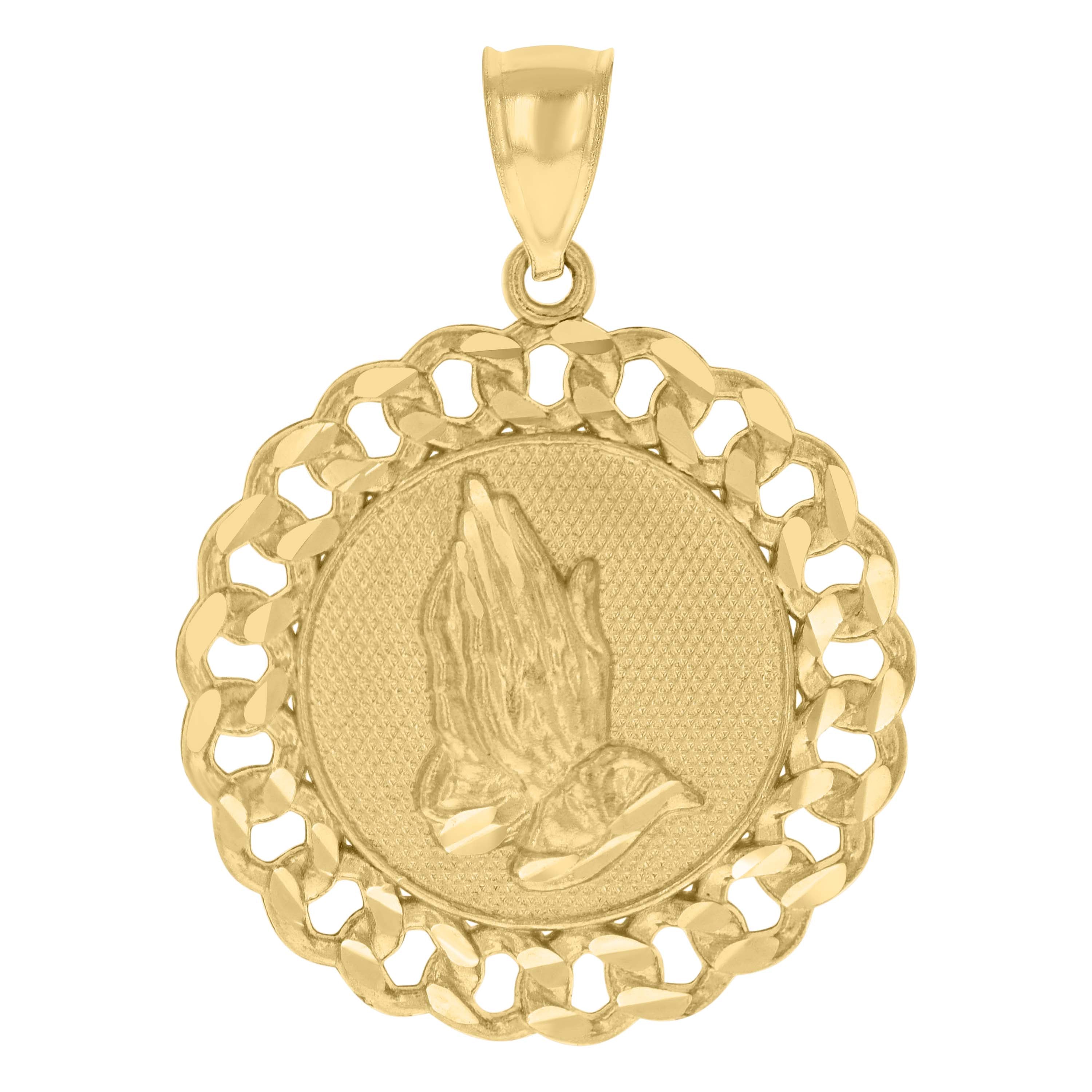 10kt Yellow Gold Mens Praying Hands Symbol Religious Charm Pendant